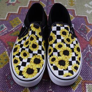 Vans Women's Low-Top Sunflower Checkered Slip On Shoes, Size 7